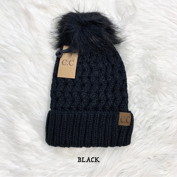 C.C Beanies Lattice Lined Pom Beanie for Adults, Winter Hats, Premium Hats - Picture 3 of 8